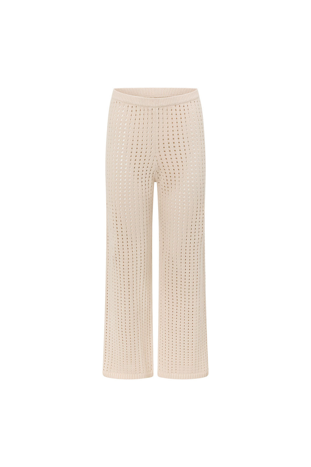 Beige Crochet Knit High Waist Nev Pants
