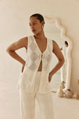Cream Knit V Neck Blanca Top