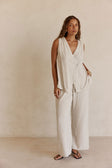 Cream and Black Pinstripe Wrap Capri Top