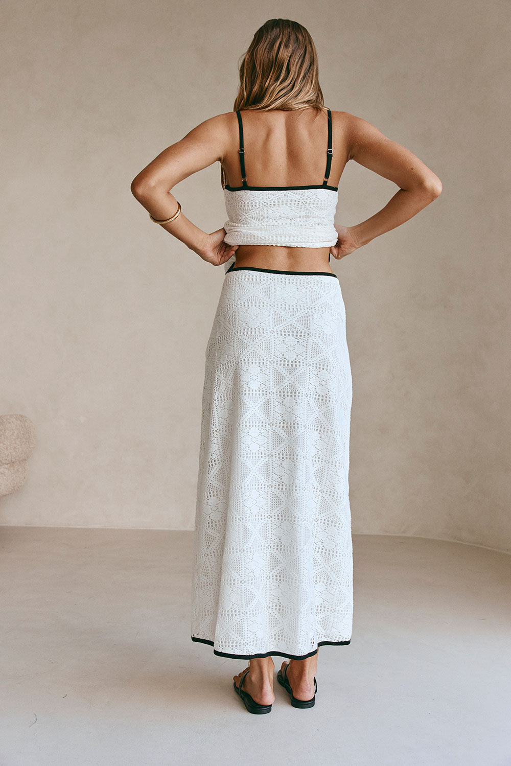 White Crochet High Waist A Line Maxi Aluna Skirt