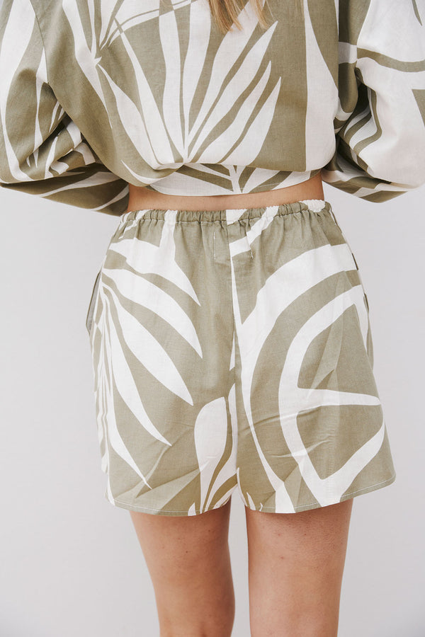 Palm Green Elastic Drawstring Berkley Shorts