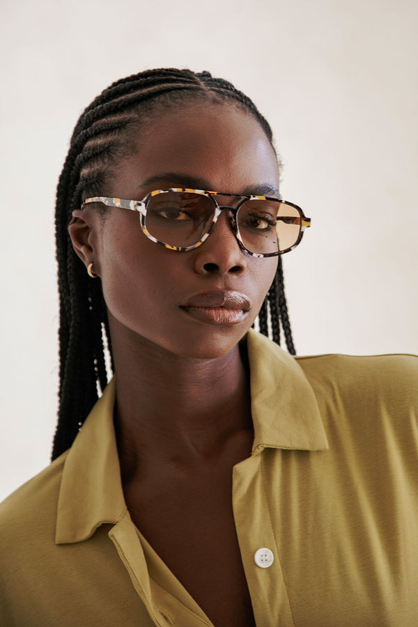 Brown Lense Speckled Frame Aviator Domi Sunglasses