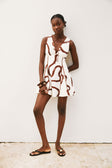 Cream Marbled Mocha Floral V Neck Mini Alfresco Dress