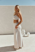 White and Brown Stripe Maxi Aston Skirt