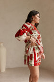 Red Palma Vista Print Long Sleeve Ruched Belinda Top