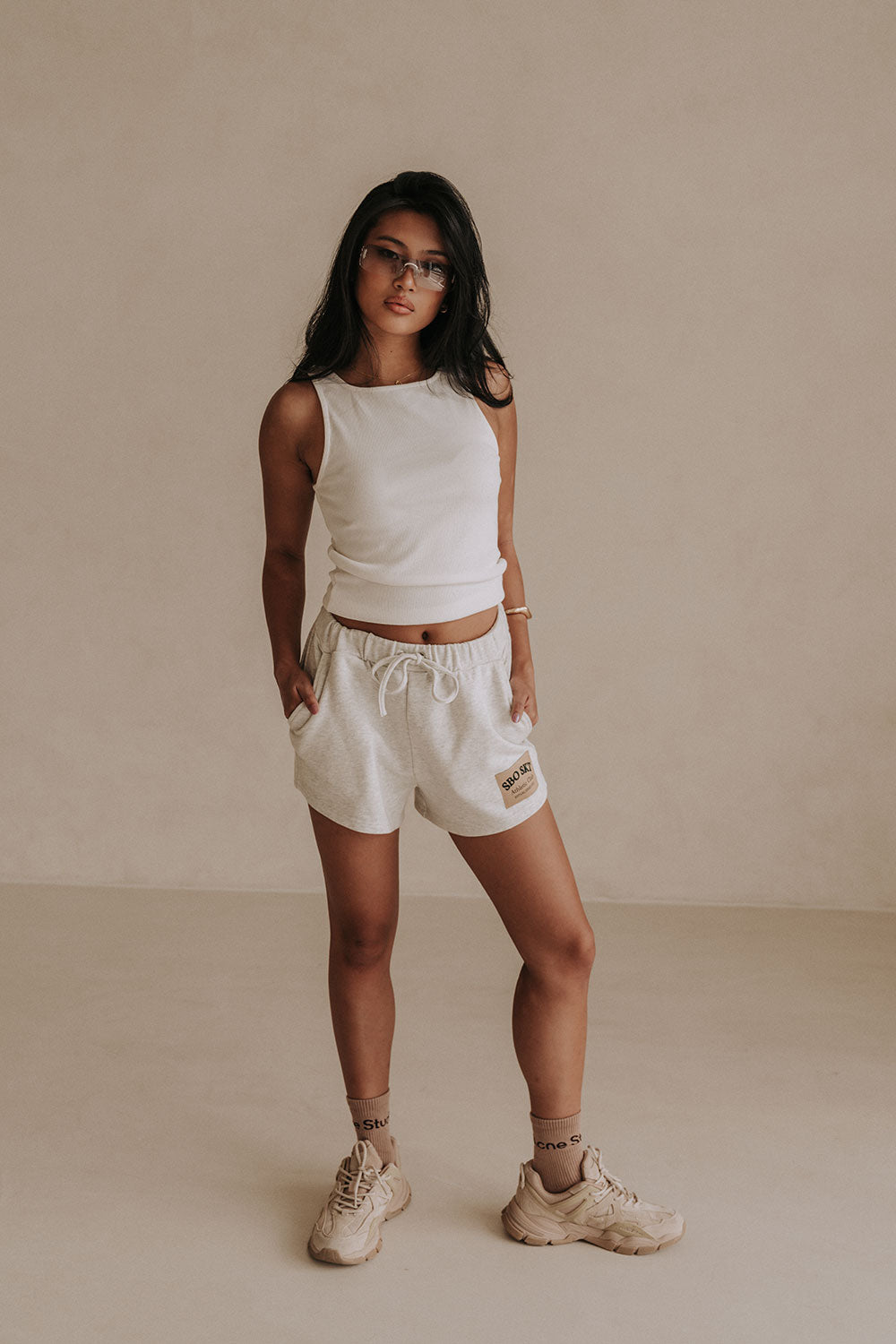 Grey High Waist Elastic Drawstring Vienna Shorts