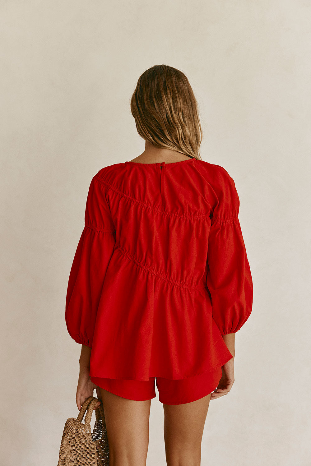 Cherry Red Long Sleeve Panelled Flounce Akel Top