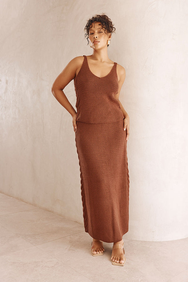 Chocolate Brown High Waist A-Line Maxi Ellarose Skirt