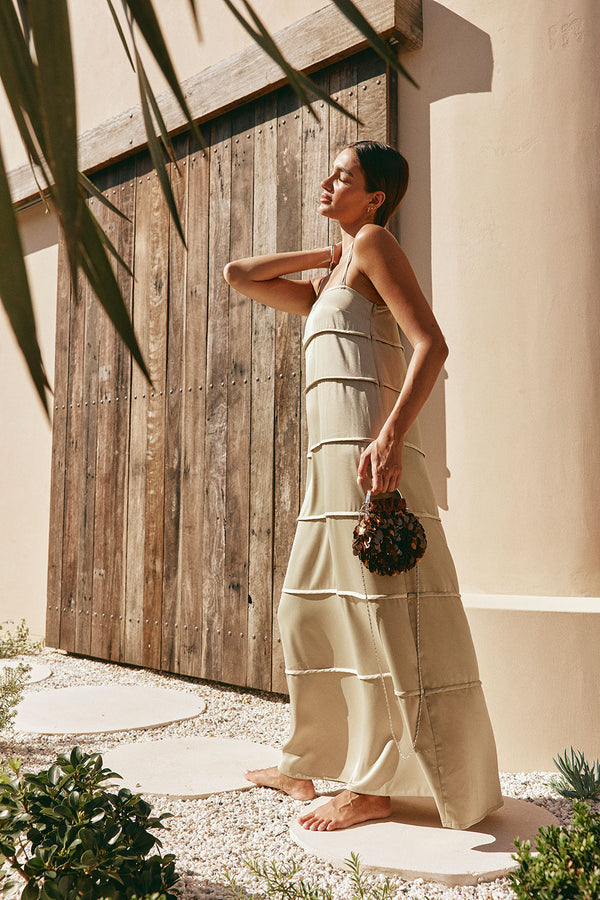 Khaki Green Panel Maxi Daleyza Dress