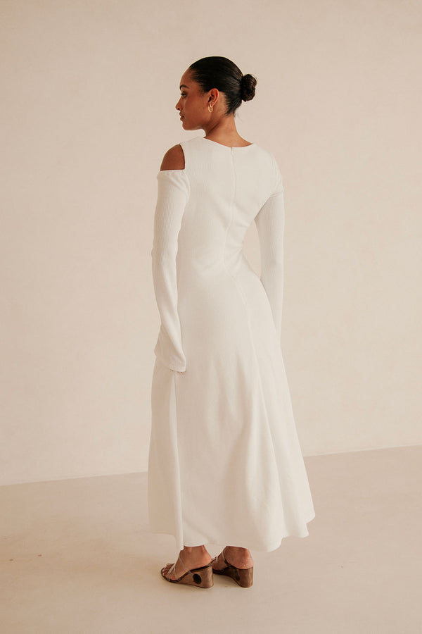 White Long Sleeve Cutout Maxi Nyla Dress