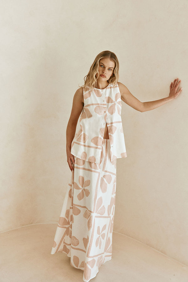 Pink Petal Patch Print Button Up Riko Top