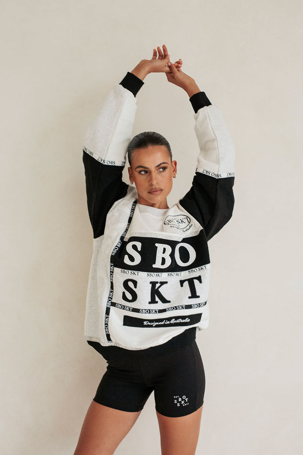 Osaka Vintage Oversized Sweater - Fleece Black White Grey