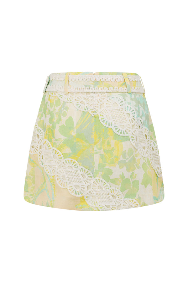 Green Fiore Festivo Print A-Line Mini Aquila Skirt