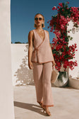 White and Coral Orange Stripe Elastic Billy Pants