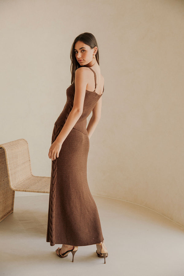 Chocolate Brown High Waist A-Line Maxi Ellarose Skirt