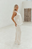 Beige and White Stripe Woven Wrap Billy Top