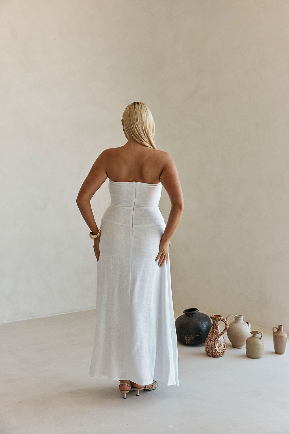 Bridal White Strapless Bow Palais Maxi Dress