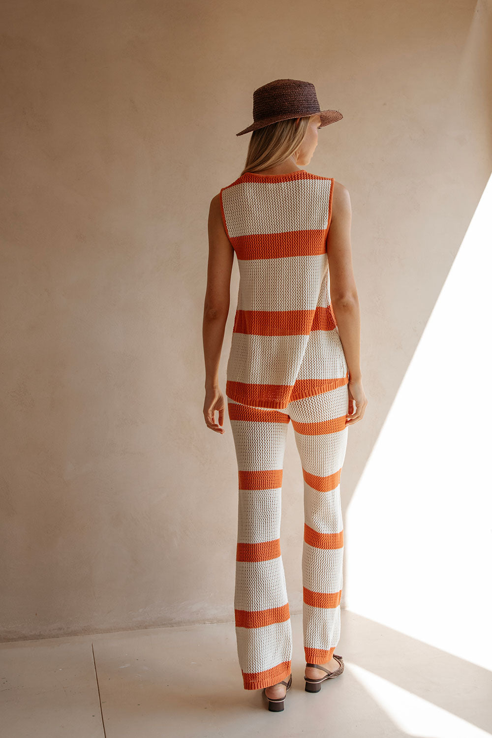 Nantes Knitted Stripe Tie Top - Cream, Orange