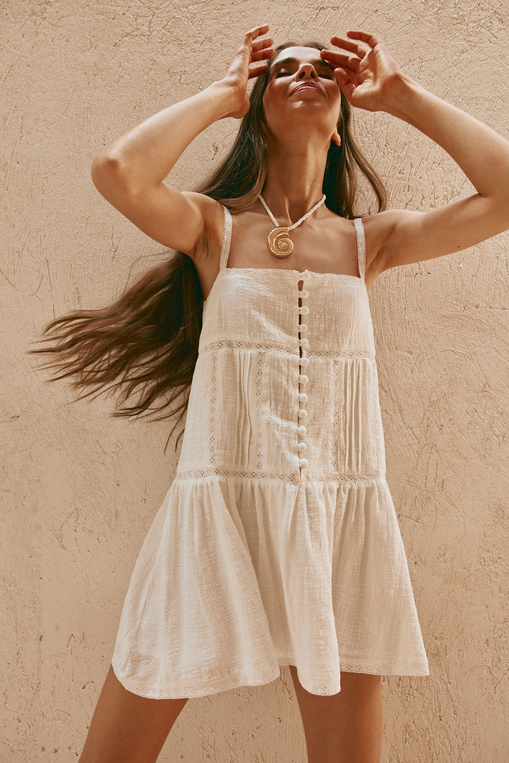 Eli Thin Strap Button Up Mini Dress - White