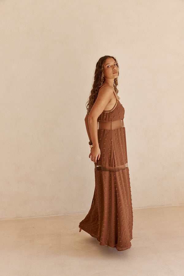 Brown Strappy Panel Maxi Tassia Dress