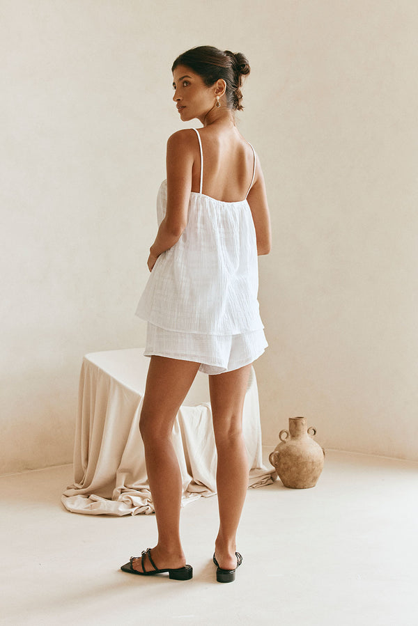 Jetta Adjustable Thin Strap Tie Top - White Plaid