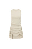Grey Ribbed Ruched Tie Mini Fae Dress