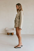 Khaki Silky Long Sleeve Ruched Bindi Top