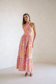 True Halterneck Maxi Dress -  Dulcie Daisy Purple Orange Pink Floral
