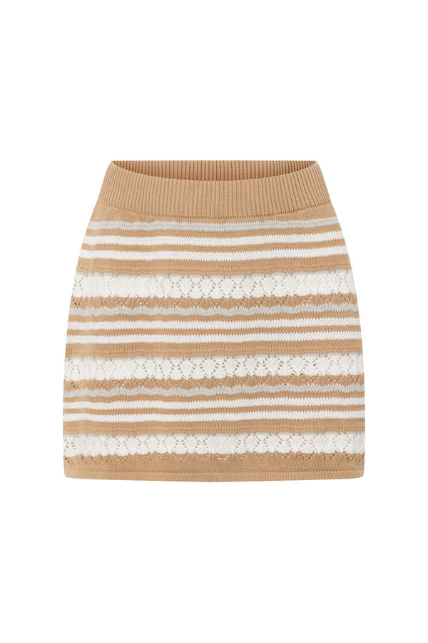 Brown Striped Knit High Waist Mini Alaiya Skirt