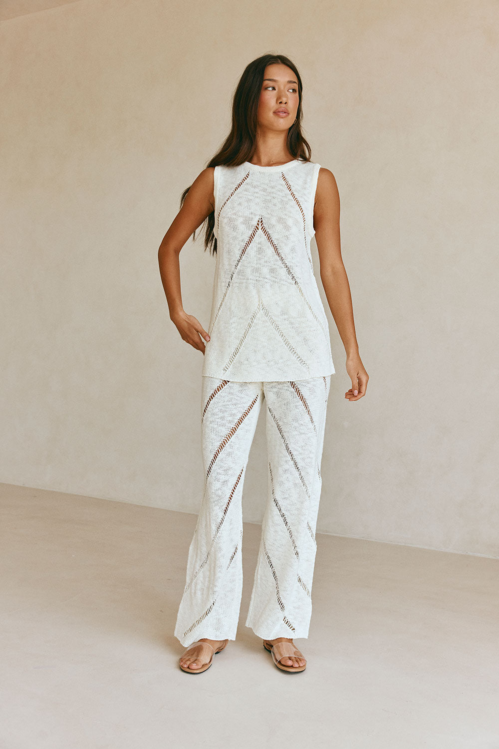 Cream Knit Boxy Ladder Pannel Josiah Top