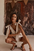 Cream V Neck Bow Elixir Dress
