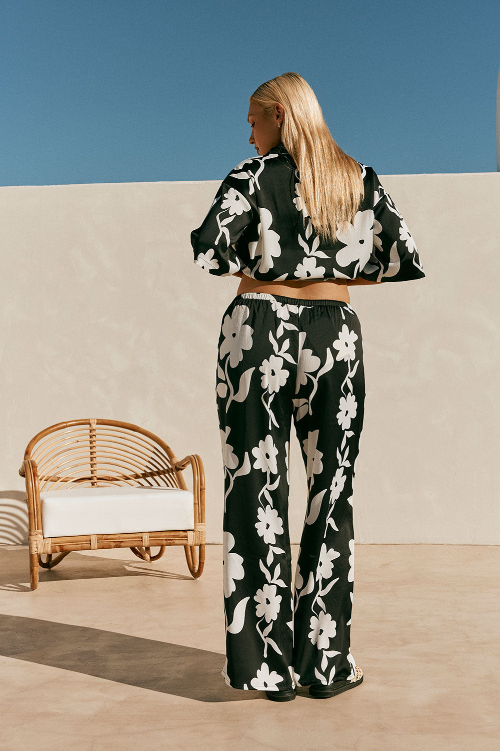 Black Alma Caroline Floral Print Drawstring Enza Pants