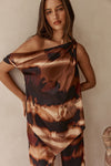 Brown Mirage Bloom Print Satin Saela Top
