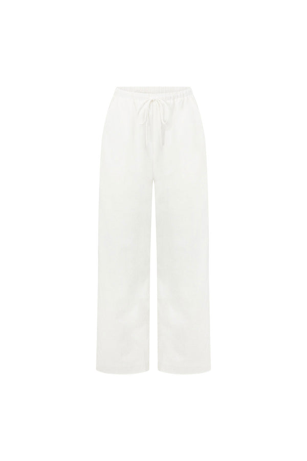 White Linen Elastic Drawstring Pocket Brisa Pants