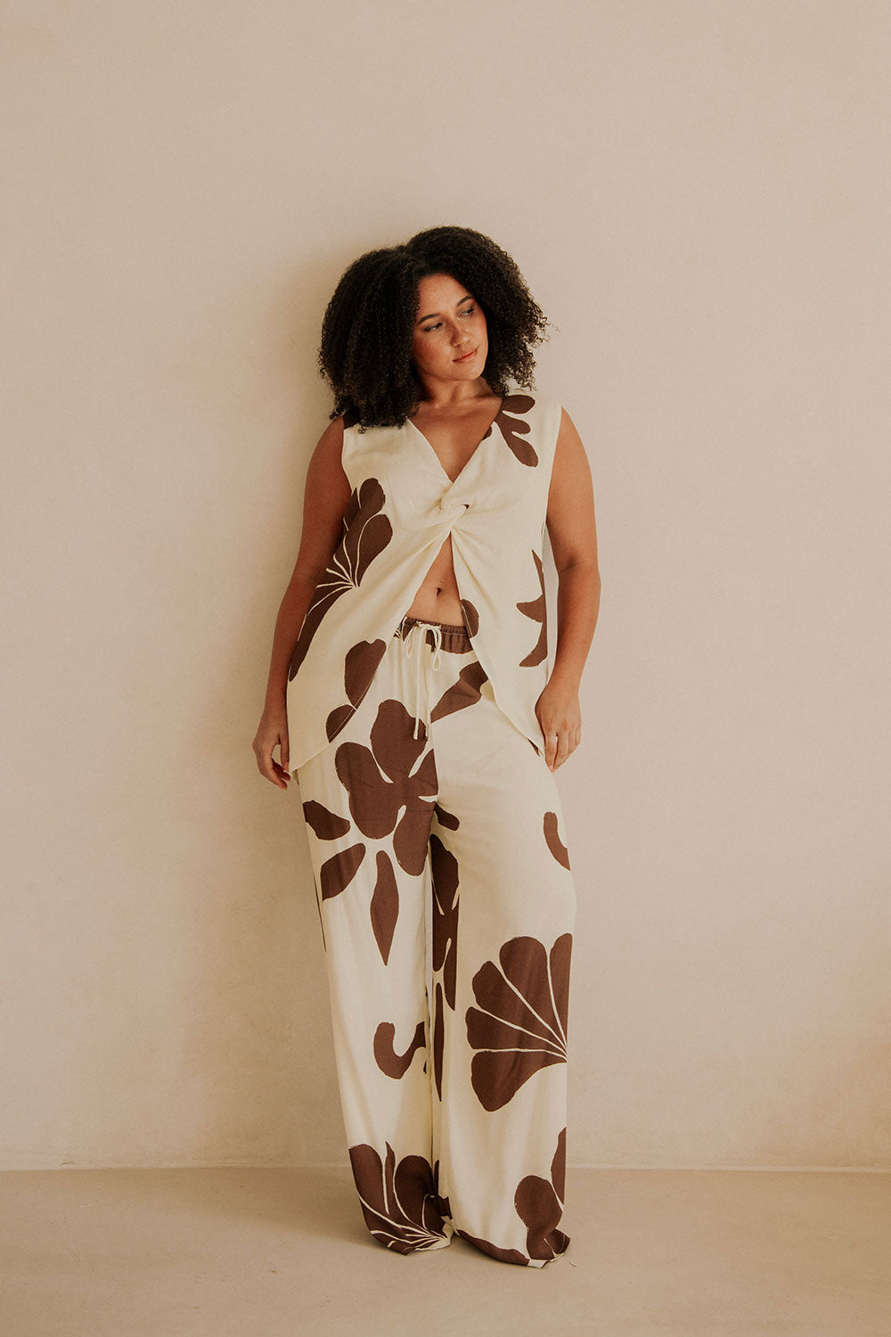 Galene Print V Neck Knot Zana Top