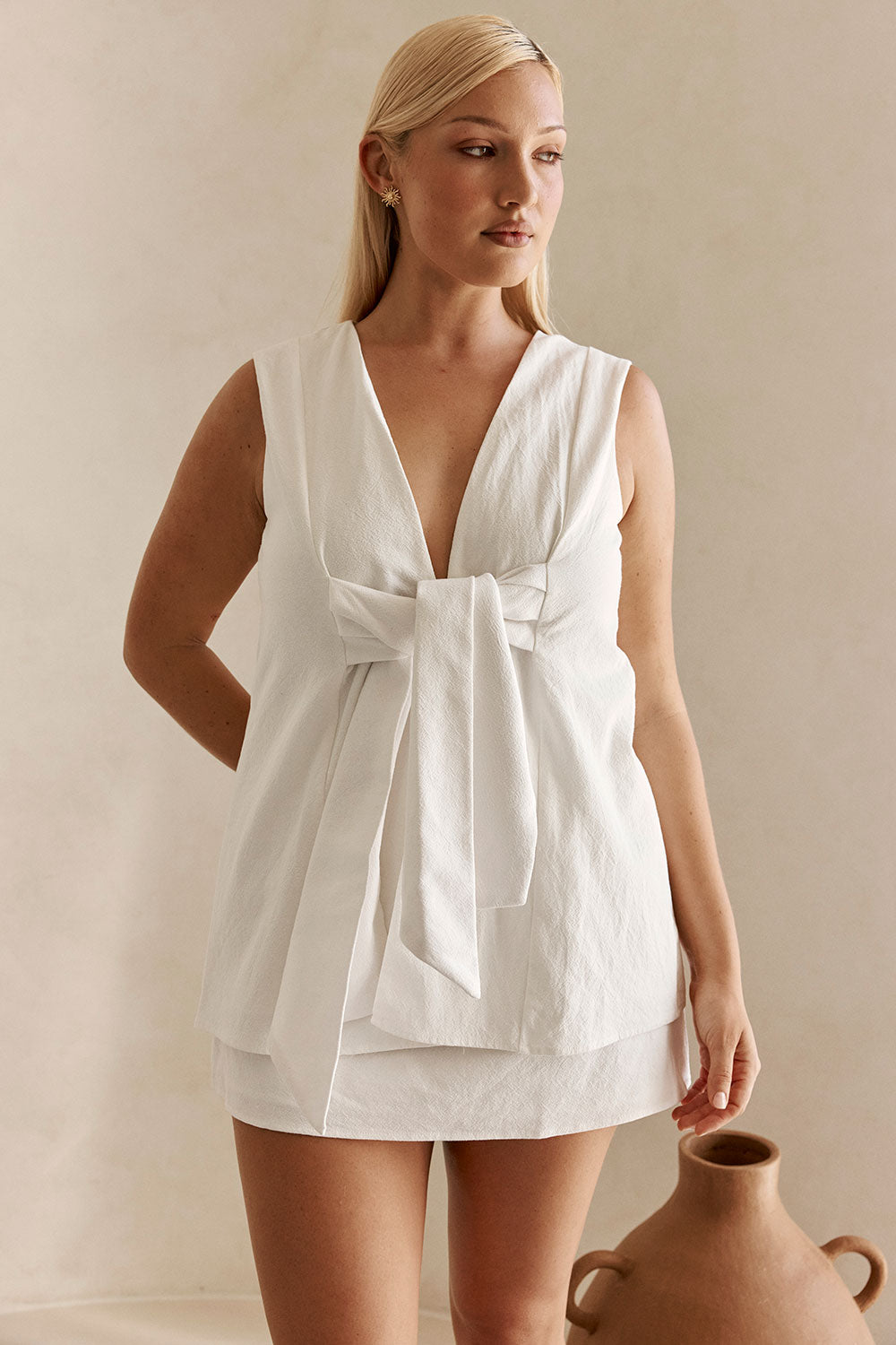 Bridal White Front Twist Mini Julia Dress