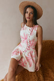 Pink Spring Floral Print Button Mini Alfresco Dress