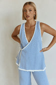 Blue and White Stripe Woven Wrap Billy Top