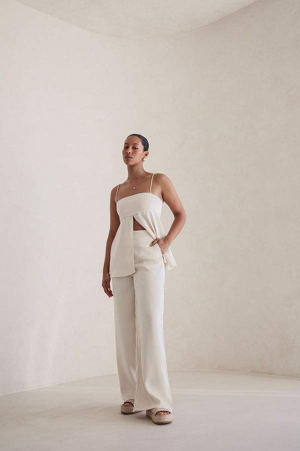 Cream High Waist Pocket Xandra Pants