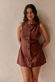 Chocolate Brown Button Flared Mini Graylee Dress