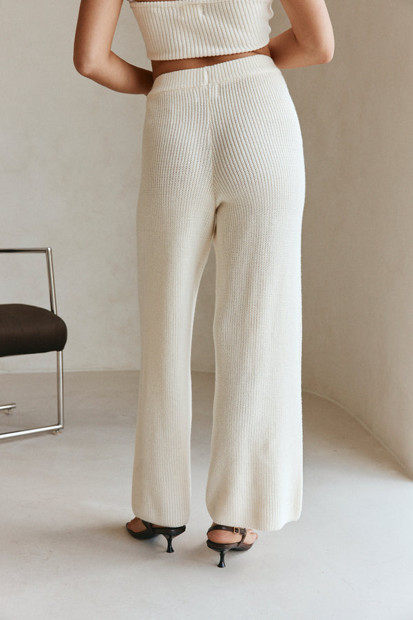 Cream Ribbed High Waist Alice Pants
