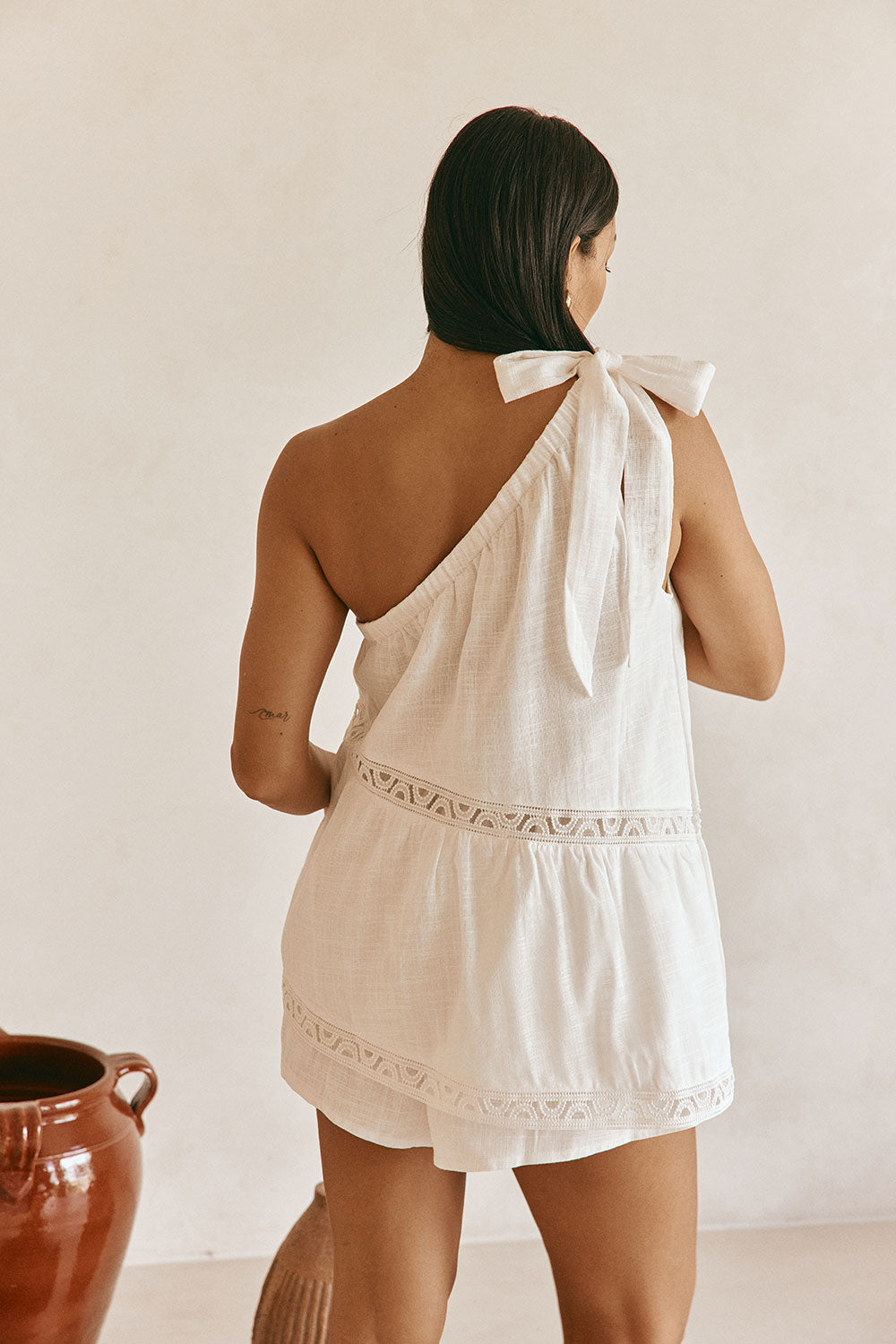 White Cotton One Shoulder Stella Top