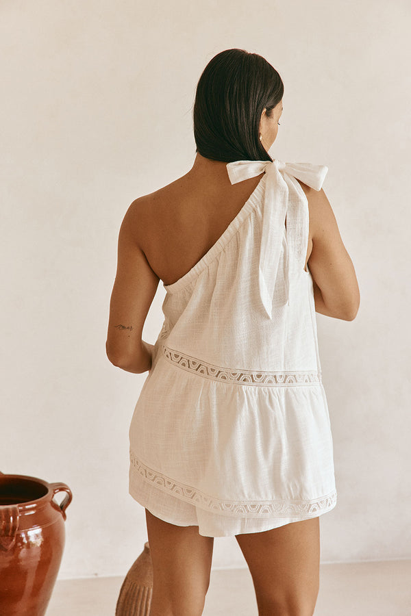 White Cotton One Shoulder Stella Top