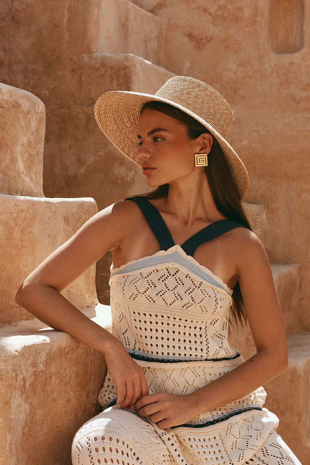 Cream Patch Crochet Knit Halter Matilda Top