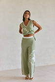 Green Ocean Relic Print Elastic Malani Pants