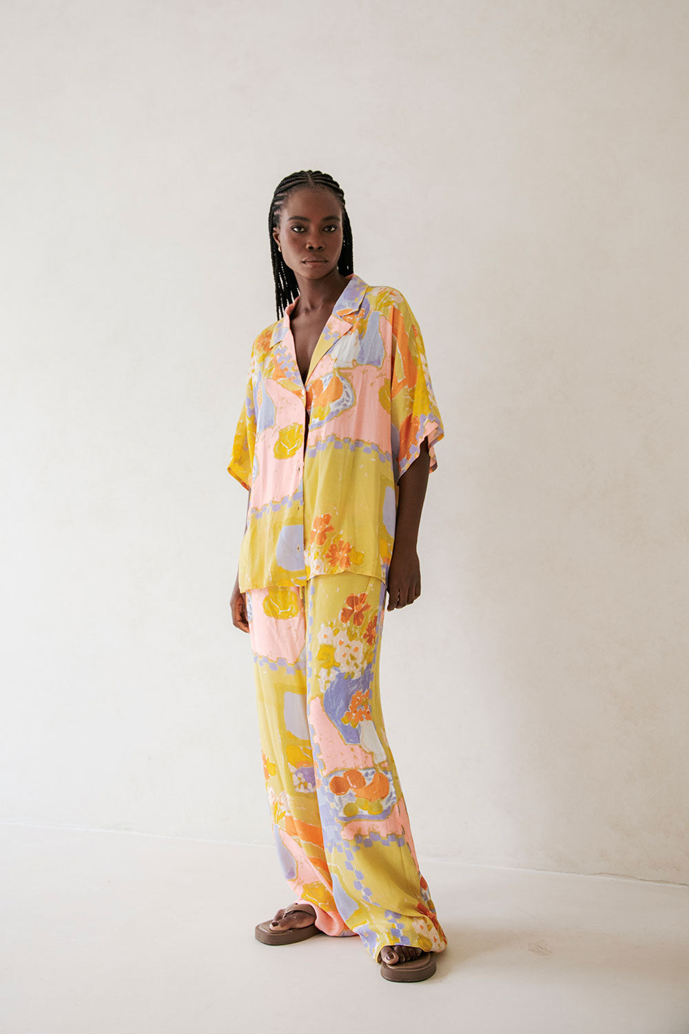 Chey Button Up Top - Morning Peach Floral Yellow Pink Orange