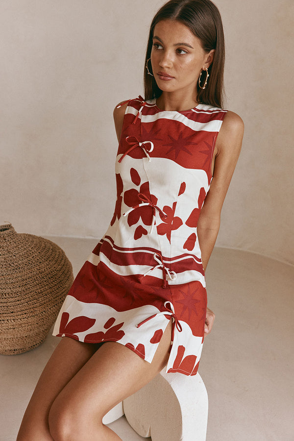 Red Sienna Sunset Bow Mini Natsuki Dress