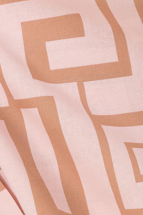 Pink Hellenic Maze Short-Sleeve Button-Up Collared Kira Top
