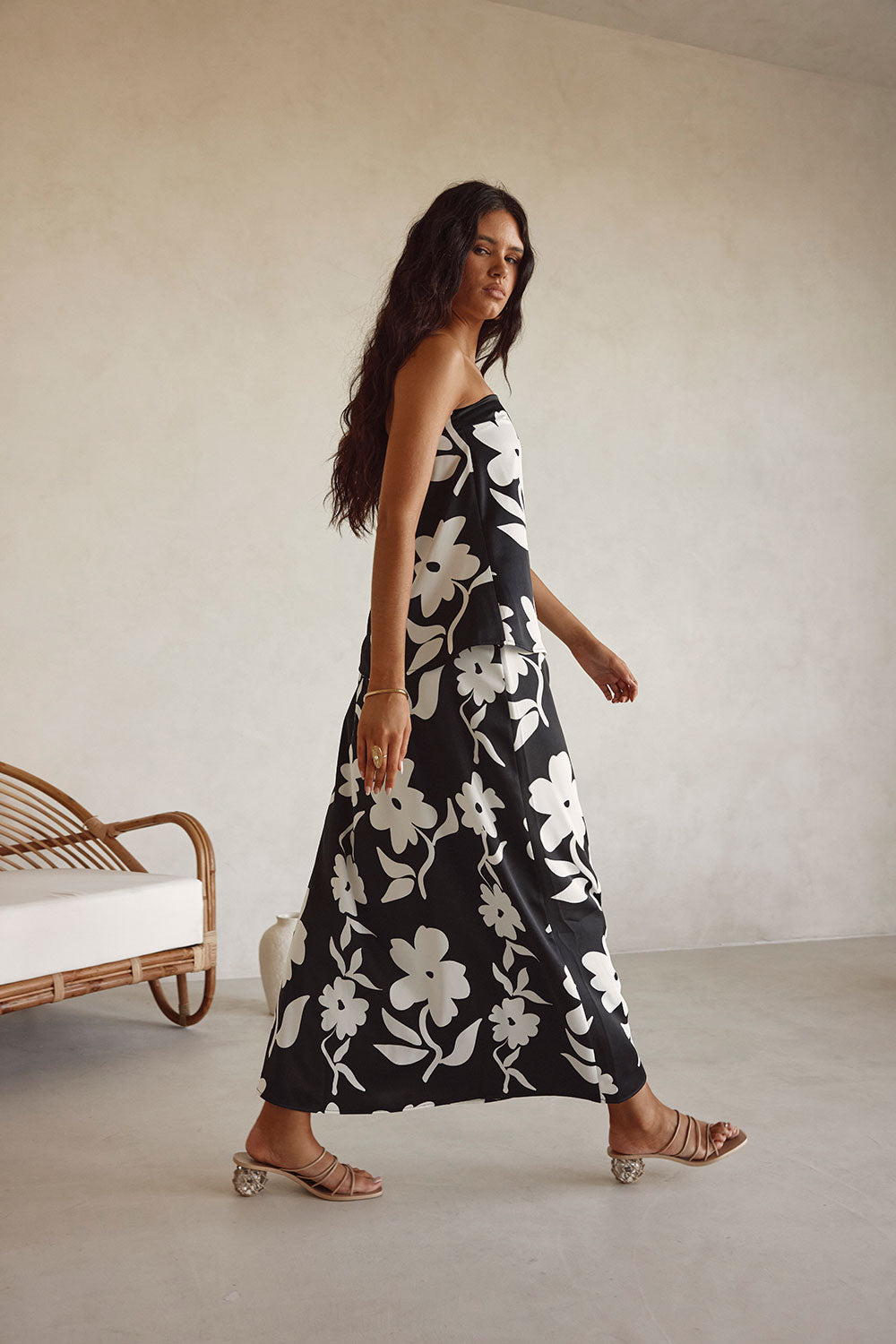 Black Alma Caroline Floral Print Strapless Elora Top