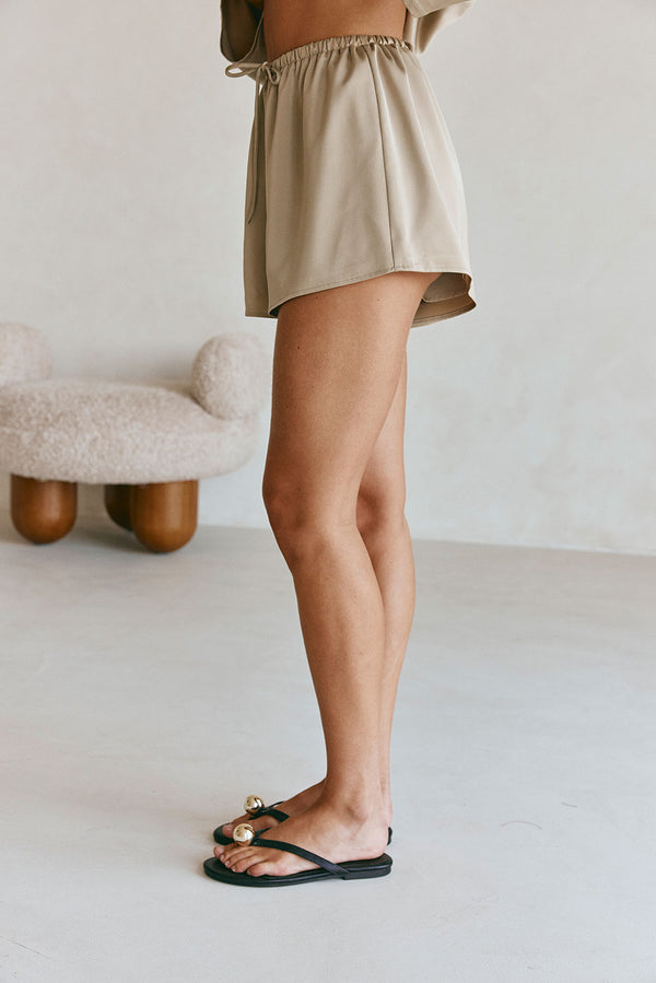 Khaki Silky Elastic Drawstring Bindi Shorts